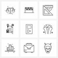 Set of 9 UI Icons and symbols for celebration, play, ruler, music, idea