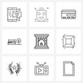 Set of 9 UI Icons and symbols for chimney, heart, smile, love, bench