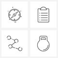 Set of 4 UI Icons and symbols for compass, internet, clipboard, list, kettle bell