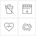 Set of 4 UI Icons and symbols for delete; beat; disable; movie; healthcare