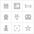 Set of 9 UI Icons and symbols for electric, switch, sleeping, plug, game