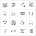Set of 16 UI Icons and symbols for folder, tags, travel, qr, code Royalty Free Stock Photo