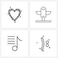 Set of 4 UI Icons and symbols for heart, music, valentine`s day, desert, sound