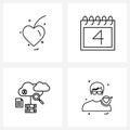 Set of 4 UI Icons and symbols for heart, search, valentine`s day, date, internet