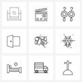 Set of 9 UI Icons and symbols for map, login, slapstick, entrance, fashion