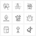 Set of 9 UI Icons and symbols for vacation, relaxation, file, leaf