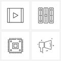 Set of 4 UI Icons and symbols for YouTube, processor, file, component, speaker