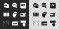 Set UI or UX design, Bezier curve, Keyboard, Color palette guide and Front end development icon. Vector