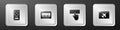 Set UI or UX design, , Keyboard and Website template icon. Silver square button. Vector