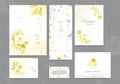 Set of ultimate gray and yellow card with flower rose watercolor