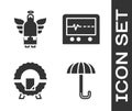 Set Umbrella, Christmas angel, Memorial wreath and Beat dead in monitor icon. Vector