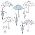 Set of umbrellas with different cute patterns. Vector color illustration. Royalty Free Stock Photo