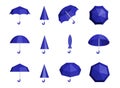 Set of umbrellas and parasols in various positions
