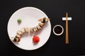 Set of unagi sushi and rolls at black. Royalty Free Stock Photo