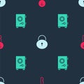 Set Undefined key, Lock and Safe on seamless pattern. Vector