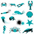 Set of Underwater Aquatic Shell Animals and Creatures icons Royalty Free Stock Photo
