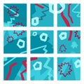 Set of underwater blue and red square icons Royalty Free Stock Photo