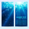 Set of underwater vertical banners, abstract backgrounds with sunlight and air bubbles