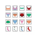 Set of underwear clothes panties, bra and socks. Colection of lingerie. Vector icon.