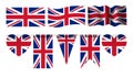 Set of Union Jack Bunting Flags. Vector Illustration of UK Flag. Realistic National Flag of United Kingdom Royalty Free Stock Photo