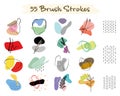Set of unique 25 art brush + 30 sketch ink strokes with Scandinavian backgrounds clean hand draw vector design collection.