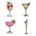 Set of Unique colorful Alcoholic and non-alcoholic beverages vector illustrations