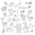 Set of unique fantastic strange animals. Doodle style characters.
