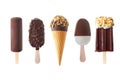 Set of unique summer chocolate popsicle and ice cream treats isolated on white Royalty Free Stock Photo