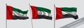 Set of United Arab Emirates waving flag on isolated background vector illustration