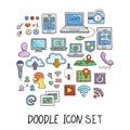 Set of Universal Doodle Icons. Bright Colors and Variety of Topics.