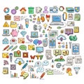 Set of Universal Doodle Icons. Bright Colors and Variety of Topics.