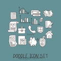 Set of Universal Doodle Icons. Variety of Topics.