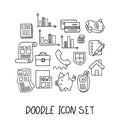 Set of Universal Doodle Icons. Variety of Topics.