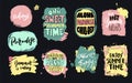 Set of universal hand drawn paint background. Summer quotes. Speech bubble.
