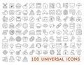 100 Set of universal icons for web and mobile. Big package of modern minimalistic, thin line icons. Royalty Free Stock Photo