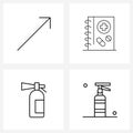 Set of 4 Universal Line Icons of arrow, security, medical, extinguisher, fire extinguisher