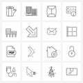 Set of 16 Universal Line Icons of attach, server, envelope, database, alert