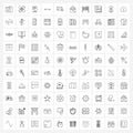 Set of 100 Universal Line Icons of bolt, wrench, first aid, Photoshop, file format Royalty Free Stock Photo