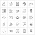 Set of 25 Universal Line Icons of call, telephone, hours, chat, message