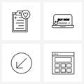 Set of 4 Universal Line Icons of clipboard; left; report; advertisement; mockup