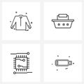 Set of 4 Universal Line Icons of clothes, computer, casual shirt, vacation, memory