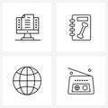 Set of 4 Universal Line Icons of computer; globe; online; bone; old Royalty Free Stock Photo