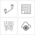 Set of 4 Universal Line Icons of gps, development, retract, bigger, game Royalty Free Stock Photo
