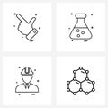 Set of 4 Universal Line Icons of hand; profile; pinch; flask; avatar