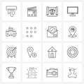 Set of 16 Universal Line Icons of king, computer, furniture, screen, computer screen