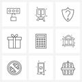 Set of 9 Universal Line Icons of math, education, security, calculator, box