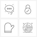 Set of 4 Universal Line Icons of message, gloves, lock, tick, chart