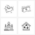 Set of 4 Universal Line Icons of pigeon, heart, money, dollar, romance