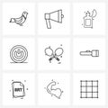 Set of 9 Universal Line Icons of, racket, fire, games, miscellaneous