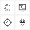 Set of 4 Universal Line Icons of refresh, alarm, retry, media, time